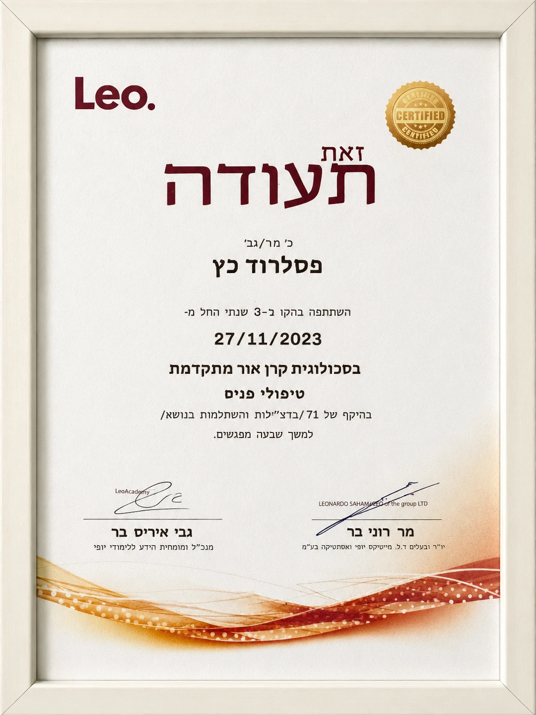 תעודת טיפולי פנים מתקדמים — Leo Academy